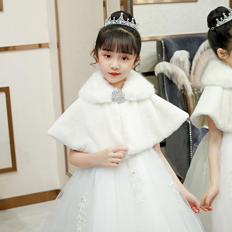 Детское свадебное вечернее платье с запахом из искусственного меха, болеро, накидка, свадебная шаль