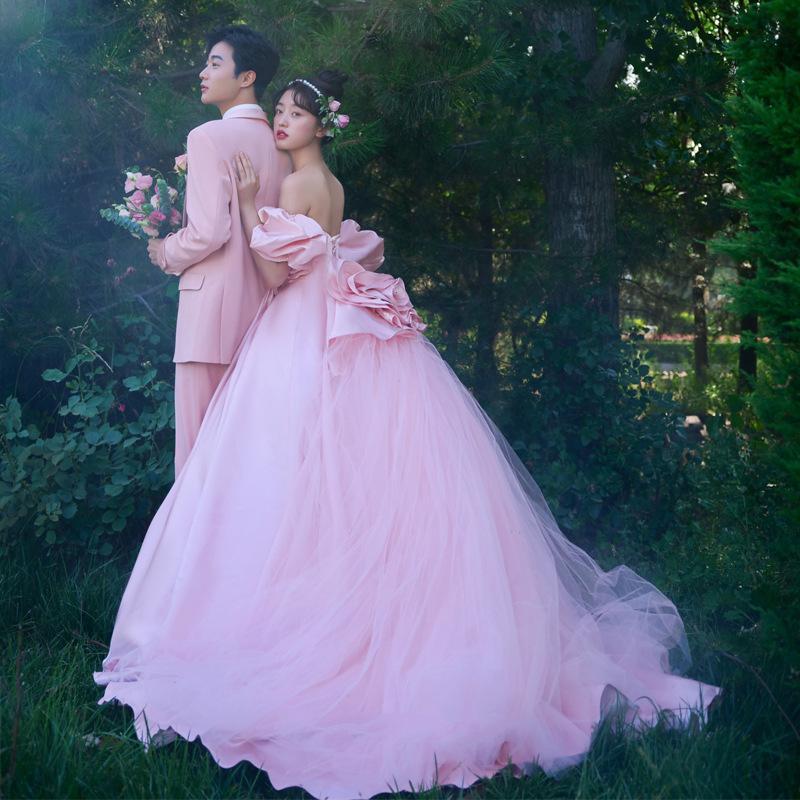 Розовое свадебное платье светлое платье свадебное платье темперамент девчачий стиль