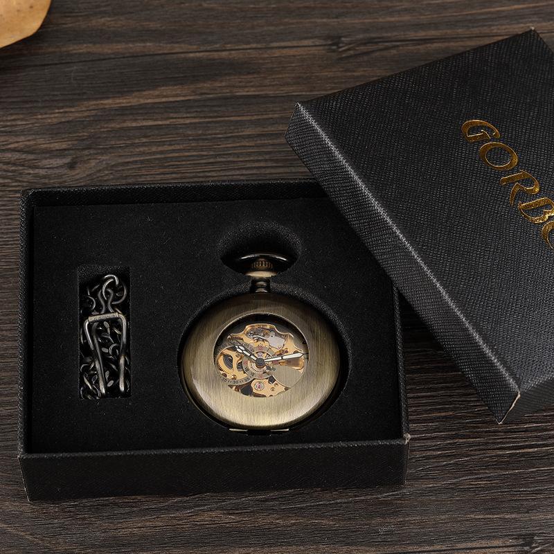 Qinggu Hollow Glossy Fully Automatic Mechanical Pocket Watch Men's and Women's Gift Mechanical Watch