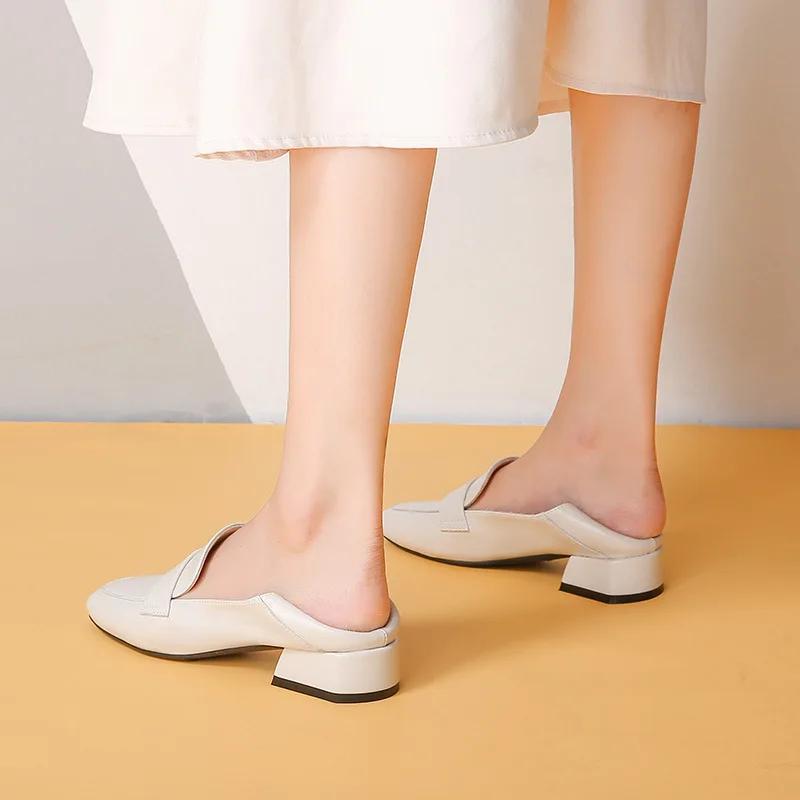 Туфли с квадратной головкой и толстым каблуком для женщин 2024 года, новые туфли из кожи с высокой посадкой для женщин, повседневные мокасины с мягкой подошвой