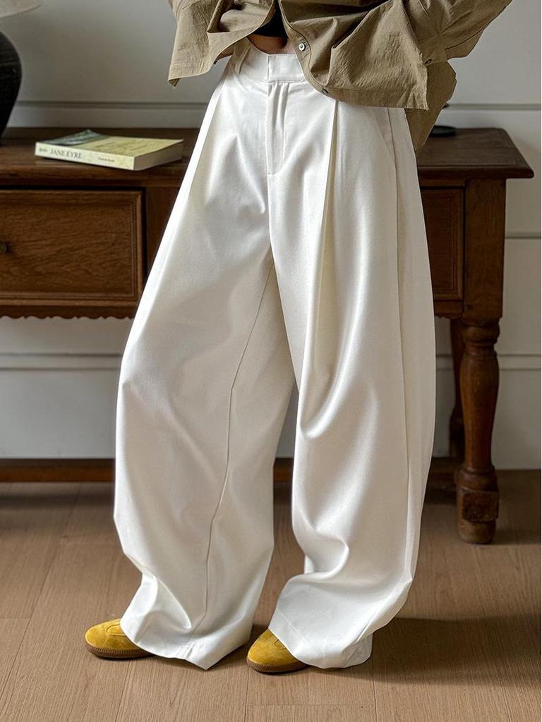 Ju Zhi Early Autumn Plaid Wool Wide-Leg Retro Houndstooth Pants