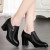 Autumn Women Fashion Anti-slip Platform Pumps Shoes Round Toe Zipper Mid Heels Comfort Soft Bottom Pu Leather Shoes