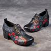 Johnature Женская обувь с принтом, туфли-лодочки из натуральной кожи в этническом стиле с круглым носком на толстом каблуке и мягкой подошвой