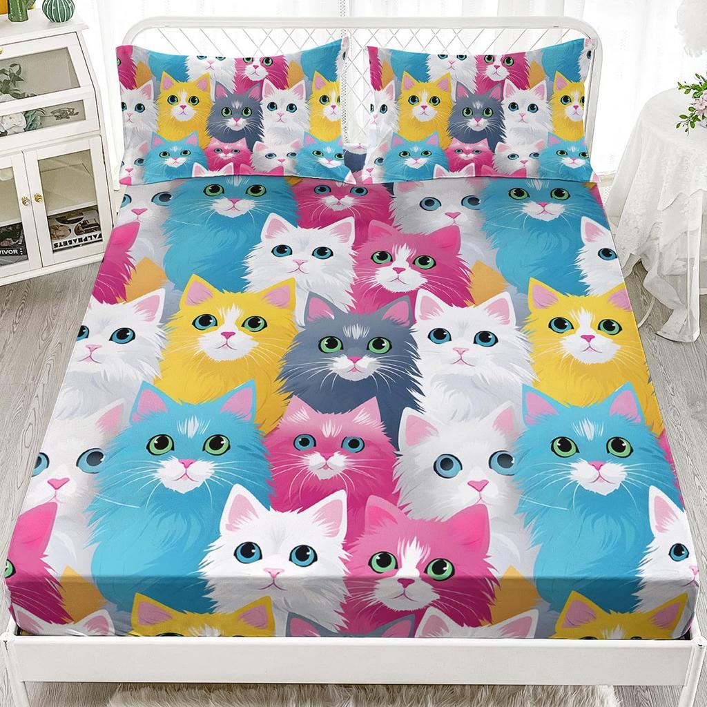 Милый кошачий узор Матрас Комплект из трех предметов Матрас с цифровой печатью Постельное белье Взрослые Дети