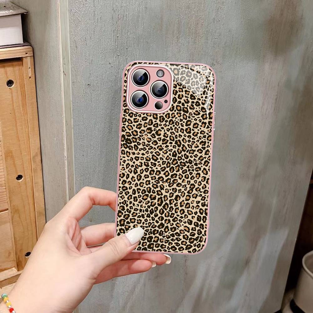 Закаленное стекло с принтом леопарда и гепарда для iPhone 14 13 12 11 Pro Mini XS MAX 14Plus X XS XR Чехол