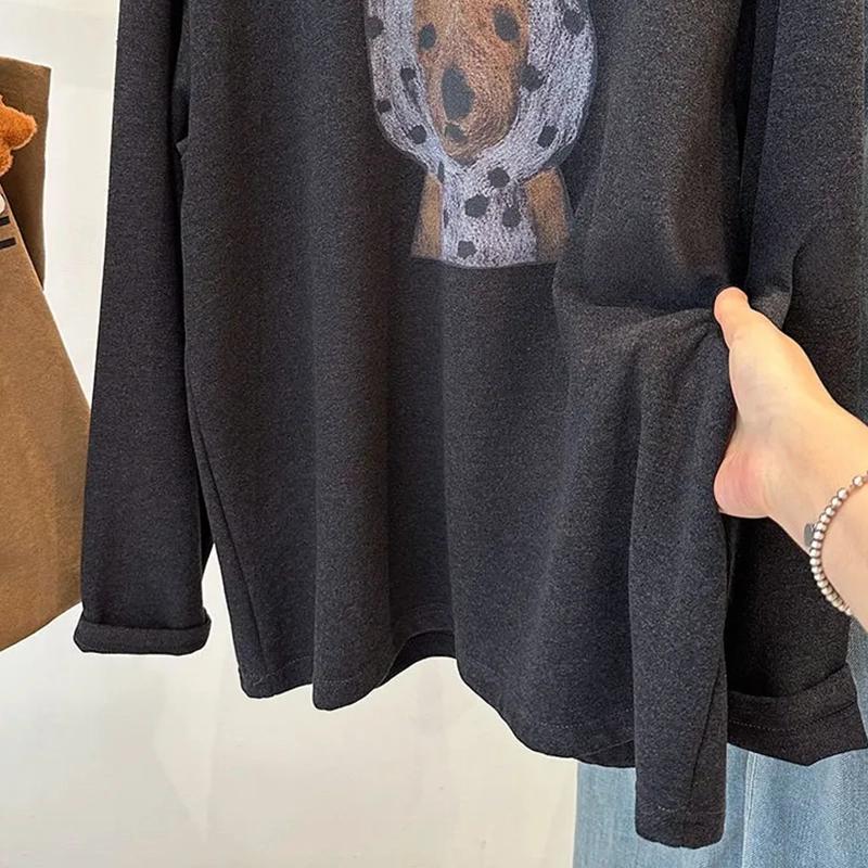 Толстовка для женщин Оверсайз Флис Утепленная Свободная Круглый вырез Повседневная Пуловер Длинный рукав Зимняя Толстовка Топ