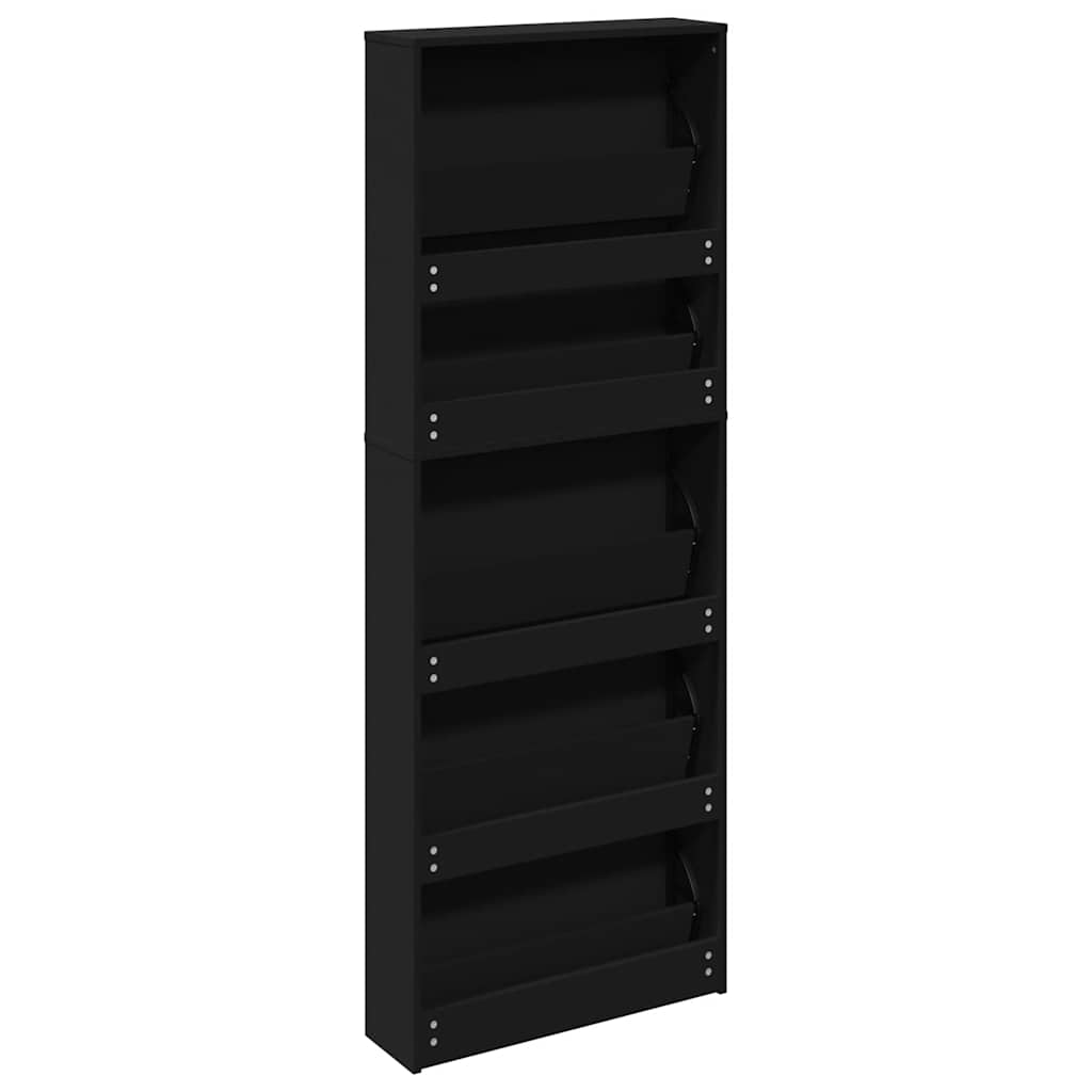 Shoe Cabinet with Mirror 5 Flip Down Compartments Black 63 x 17 x 169.5 cm