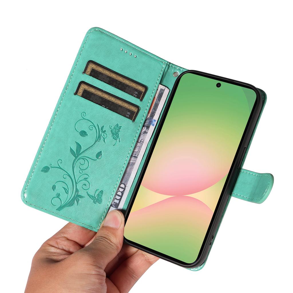 For Samsung Galaxy A57 5G PU Leather Cases Flower Pattern Wallet Stand Phone Cover with Strap