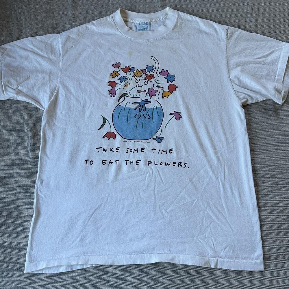 Vintage 90s Cat Lover Size XL Peacock Papers Boston White Single Stitch Unisex T-Shirt