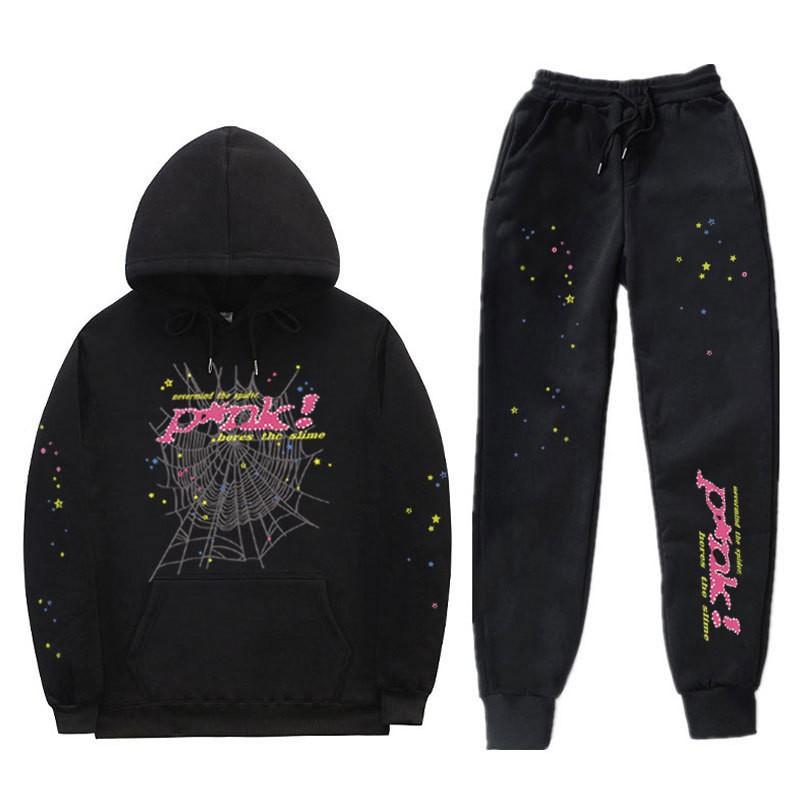 Pink Inspired Unisex Hooded Sweatshirt Pants Set Casual Sportwear Fall