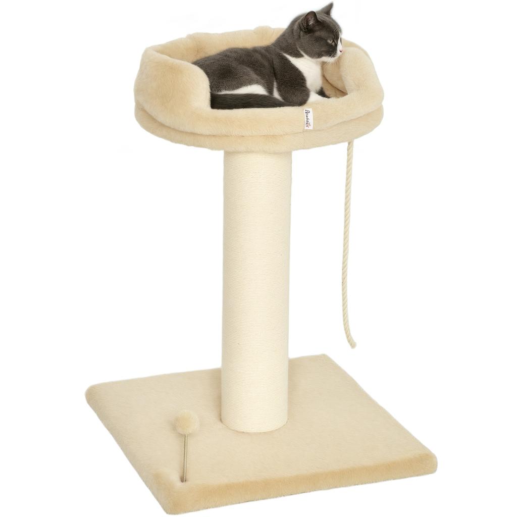 Cat Tree with Plush Ball and Sisal Pole, 55x55x83cm Beige
