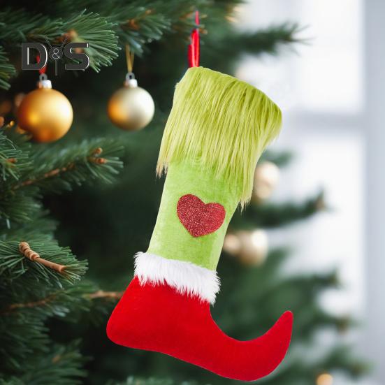 Рождественские чулки, плюшевые зеленые меховые носки, чулки в виде гномов, подвесные украшения для рождественской елки, зимние праздничные подарочные пакеты для украшения дома