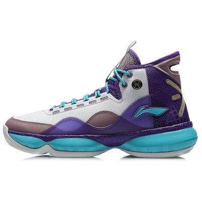 Баскетбольные кроссовки Li Ning Wow Shadow 2 с амортизацией, противоскользящие, прочные, высокие, мужские, белые, фиолетовые, ABPR005-5
