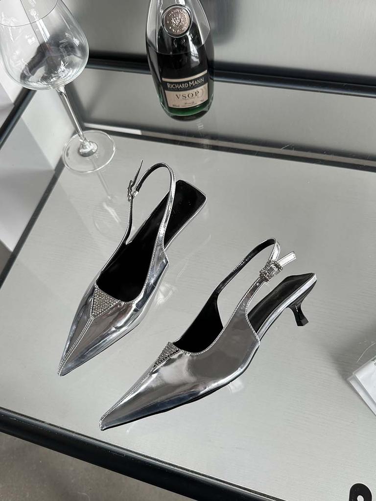 Мода Черный Золотой Белый Серебряный Летние женские босоножки с острым носком Сексуальные туфли-лодочки для вечеринок Свадебные туфли-лодочки с ремешком сзади Модные женские туфли-лодочки 35-39