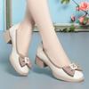 Bow single shoes women's soft leather soft sole mother shoes spring and autumn new thick heel versatile women's shoes women's leather shoes