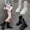 New Mid Calf Boots Women Autumn Winter Fashion Lace-up Ladies Chelsea Zipper Botas Mujer Boots Sports Platform Heel Ladies Shoes