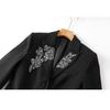 Женская черная пиджак-жакет с длинным рукавом, вышитый бисером и стразами, весна/осень 2025