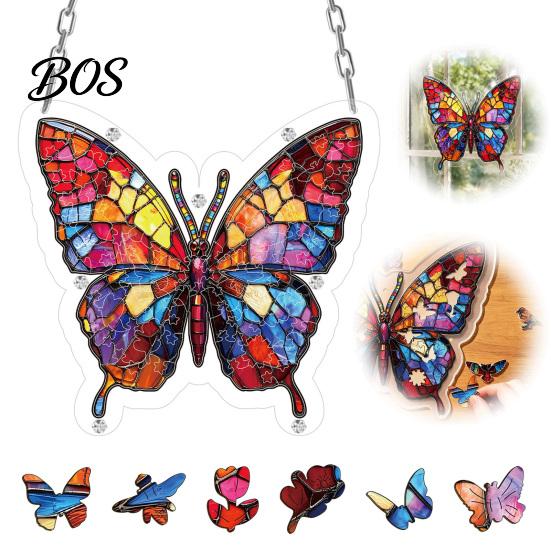 Butterfly Suncatcher Decor Acrylic Puzzle for Window, Stained Glass Jigsaw Colorful Effect Ornament, Window Hanging Decoration Indoor Outdoor Home