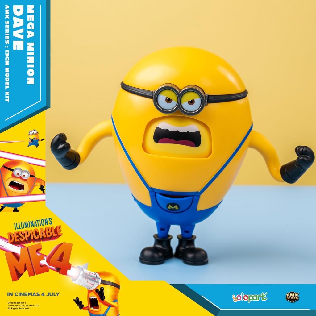 Minions Despicable Me 4 Mega Dave Action Figure with 6 Interchangeable Expressions with Hidden Pocket Minion Model Gift for Kids Ages 8 and Up Toy,