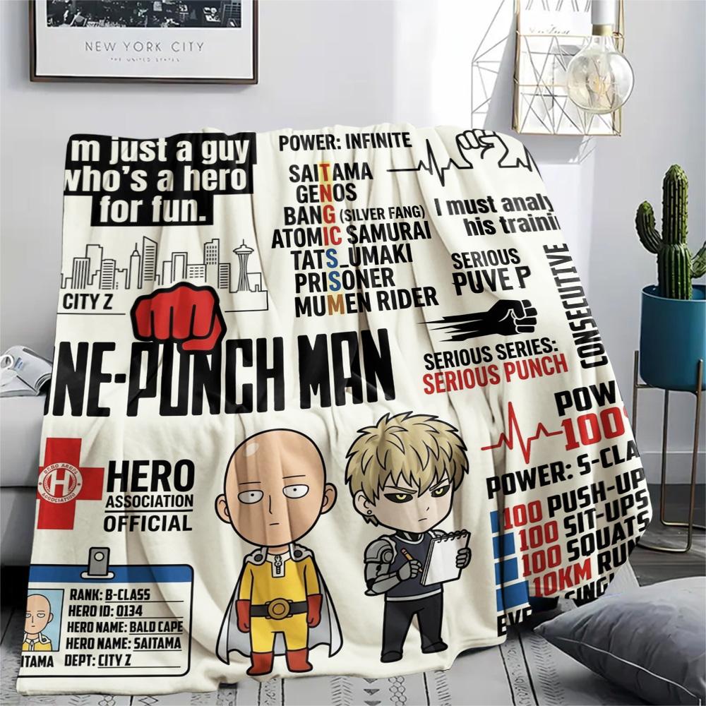 1PC Onepunch Man Patterned Flannel Blanket Suitable For All Seasons For Home Decor Warmth And Comfort Gifts Holiday Present