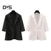 Women Suit Coat Lapel 3/4 Sleeve Button Placket Summer Suit Jacket Solid Color Thin Breathable Casual Coat