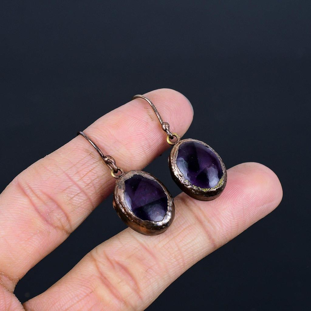 Серьги с аметистом, Ювелирные изделия из драгоценных камней, Серьги, гальванизированные медью, Подарок для женщин, Серьги ручной работы