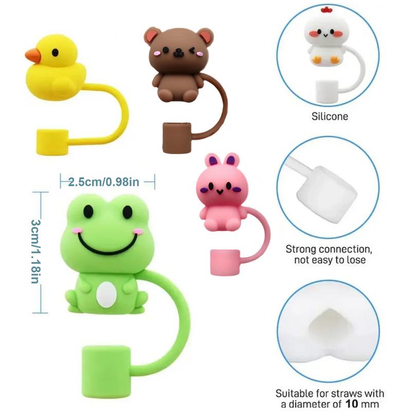 Straw Toppers For Tumblers Portable Straw Caps 3D Cute Animal Decorations Stopper Protector Topper For Women Water Adults Kids