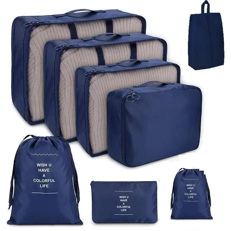 8Pcs Folding Travel Organizer Storage Bags Wardrobe Cube Suitcase Packing Set Storages Luggage Clothes Shoe Box Make UpOrganizer