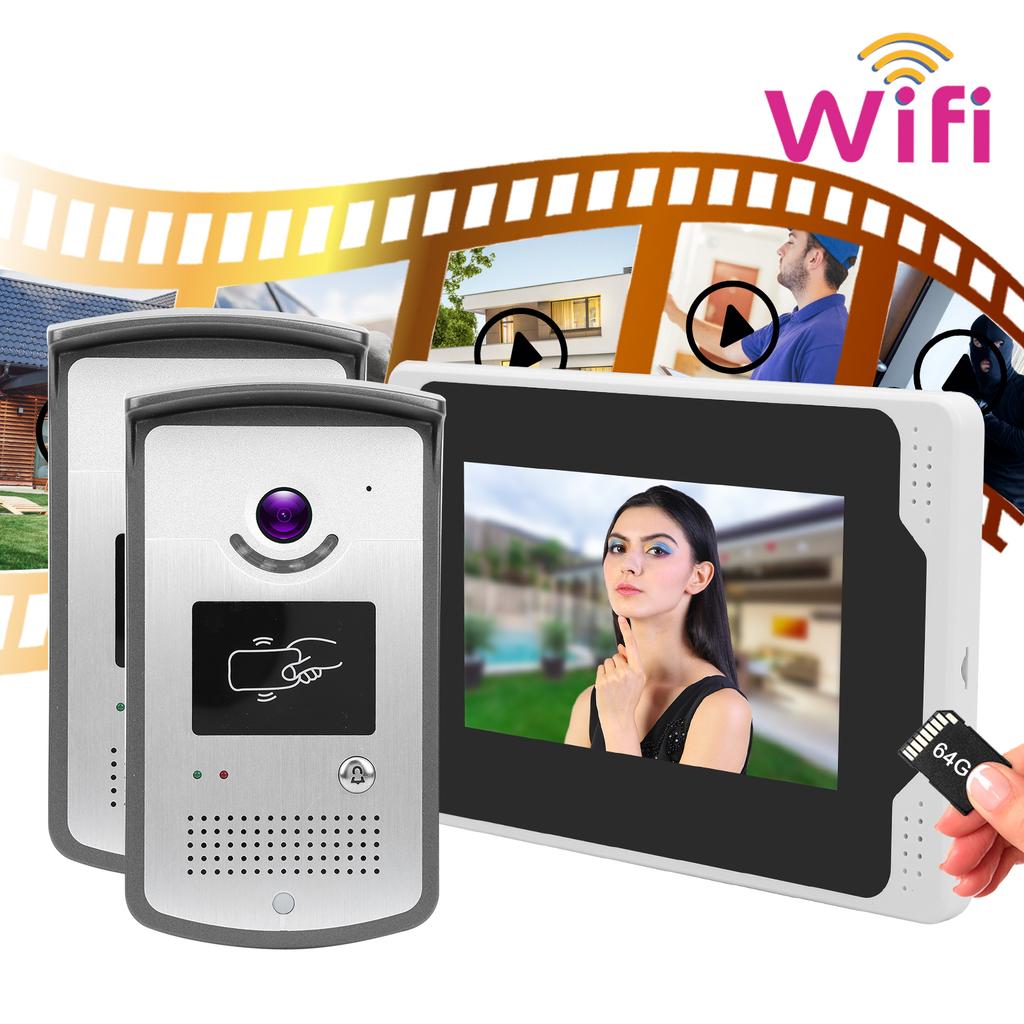 7-дюймовая 1080P WiFi видеокарта дверной звонок домофон 2 наружных блока TFT экран защита от дождя ночное видение для