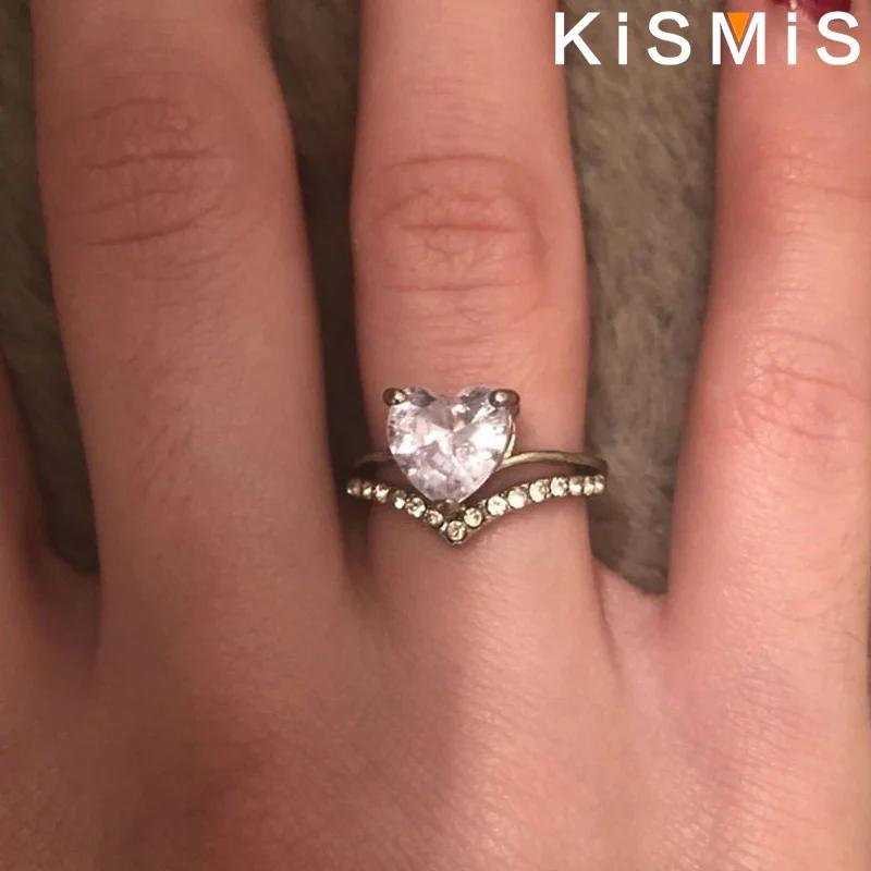 Womens White Sapphire Heart Engagement Ring Rose Gold Silver Band Bridal Wedding Fashion Jewelry