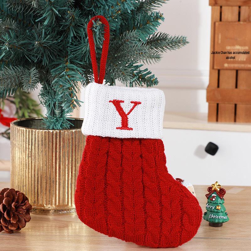 Gold & Blue Christmas Letter Socks – Red Knitted Stockings for Home & Window Display Decor