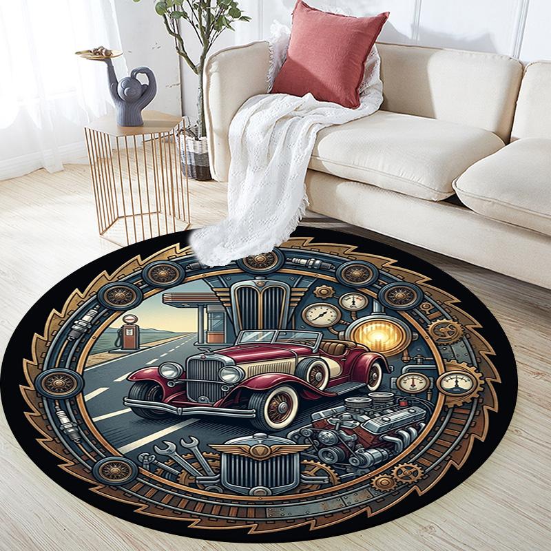 Steampunk Classic Road Trip Round Area Rug Under Office Chairs Bedroom Living Room Home Decor