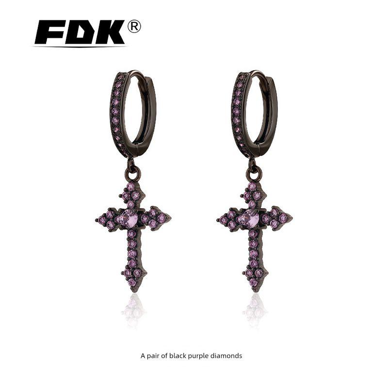 Fdk Cross Zircon Earrings for Men 2026 New Popular High-End Versatile Earrings with a Sense of Style and Trendiness