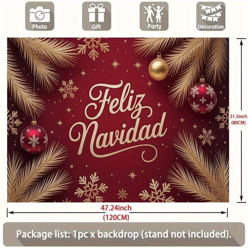 1 piece Spanish style "Feliz Navidad" Christmas banner with golden letters red snowflakes and pine branches design