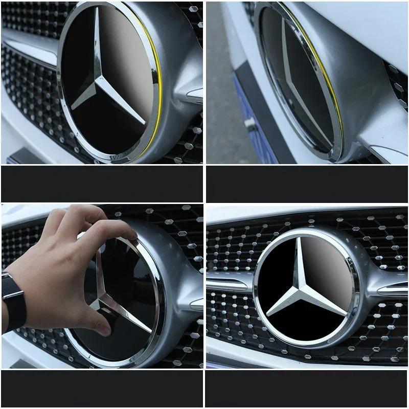Hub Cap 3d Chrome Black Star Logo Car Front Grille Emblem Mercedes Benz W205 W207 A B C E SLK GLK CLA CLS Viano GL ML R Class cf1