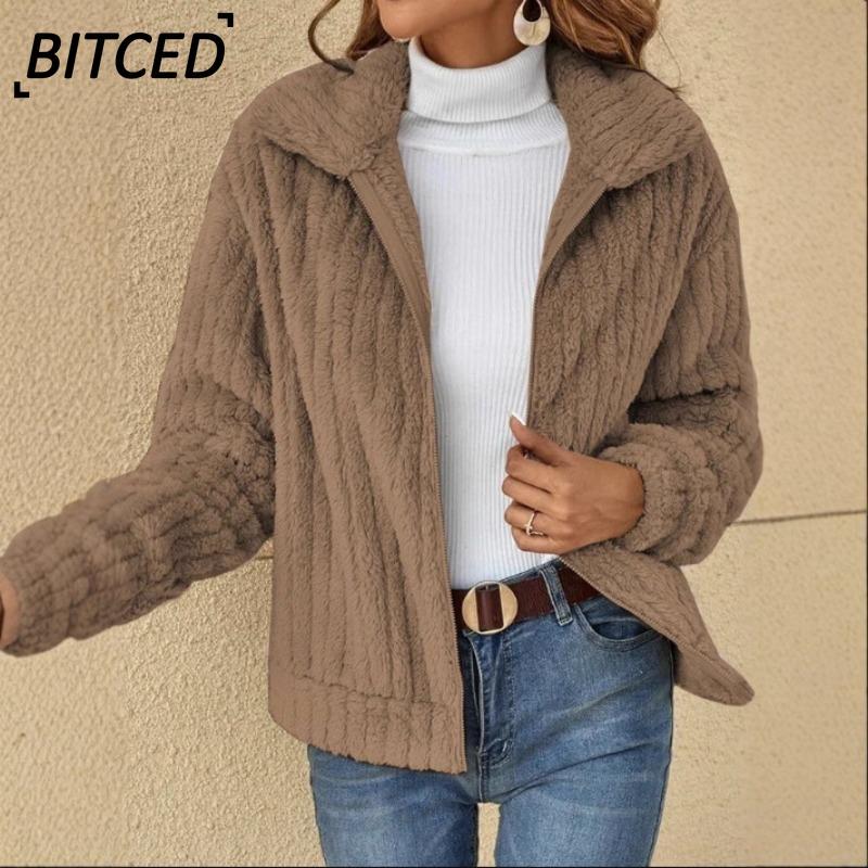 BITCED Женские винтажные повседневные однотонные куртки и пальто с воротником-поло с длинными рукавами и осенне-зимним принтом