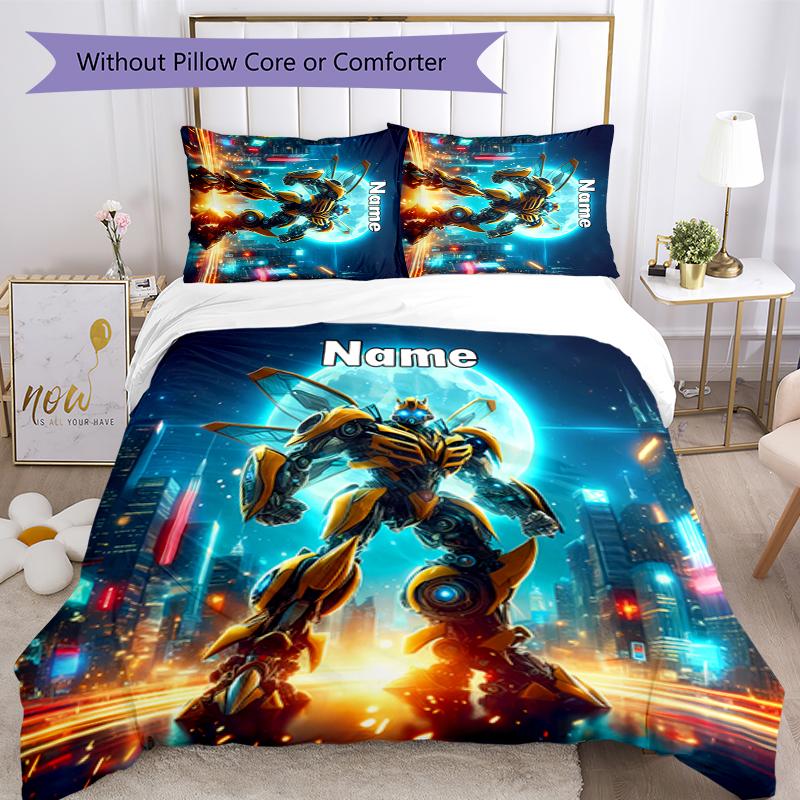 3pcs Custom Name Bumblebee Bedding Set Duvet Cover Closure Includes 1 Duvet Cover & 2 Pillowcases for All Seasons Bedroom Decor