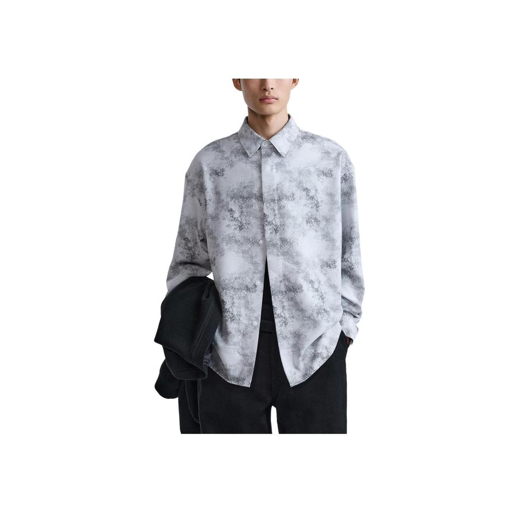 Zara Повседневная рубашка с длинным рукавом из абстрактного жаккарда, мужские рубашки, серая 9621551-802