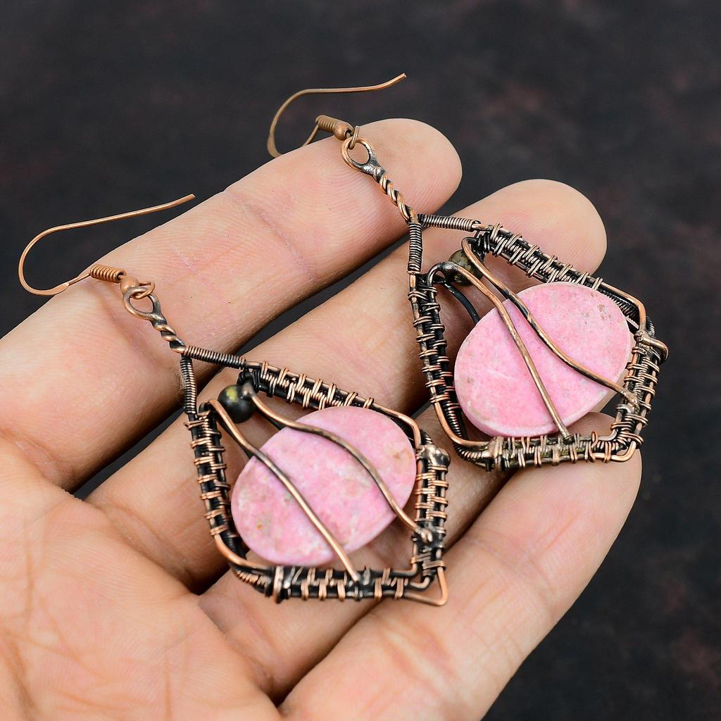 Серьги из тулита, серьги из медной проволоки, красивые медные украшения, серьги из натуральных драгоценных камней, украшения ручной работы в этническом стиле, подарки для жены