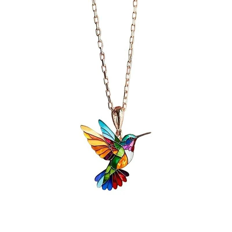 1PC Hummingbird Acrylic Colorful Bird Shape Necklace for Women Girls Neck Charms Spring Summer Jewelry Party Gifts