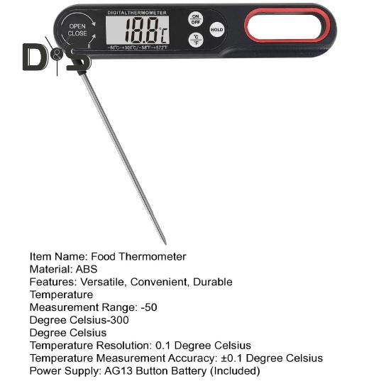 Пищевой термометр, складной длинный зонд, быстрый точный цифровой дисплей, термометр для мяса для кухни, барбекю, гриля