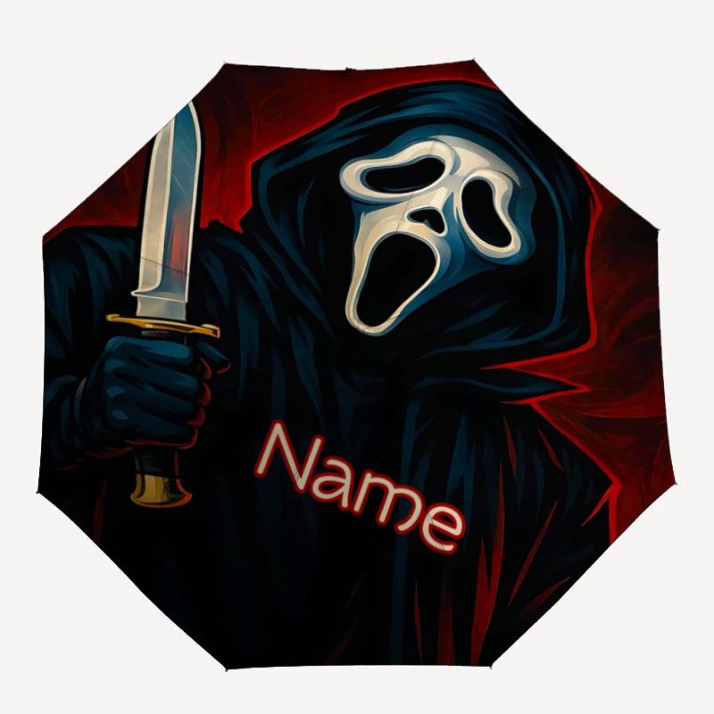 1PC Scream Mask - Custom Name Automatic Folding Umbrella - Compact 8-Rib Design, Durable Plastic & Iron, Daily Use S0106006
