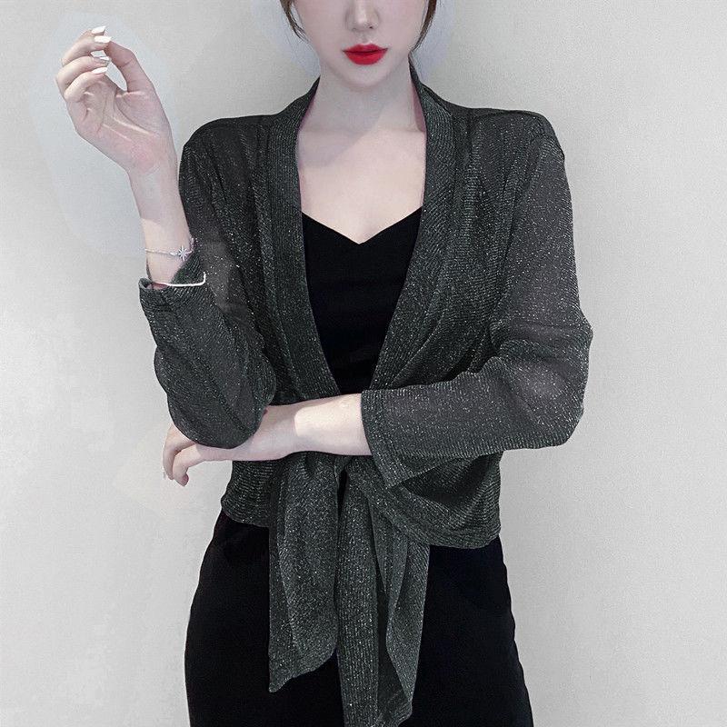 1 шт., нейлоновая кружевная трость с длинными рукавами, свободная тонкая шаль снаружи, женская солнцезащитная рубашка, летняя короткая куртка, топы, перламутровый кардиган из ледяного шелка, кружевные пальто