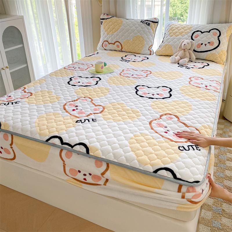 Утолщенный хлопковый чехол для кровати, односпальный чехол для кровати, коралловый бархат, молочный бархат, зимний матрас, нескользящий защитный чехол