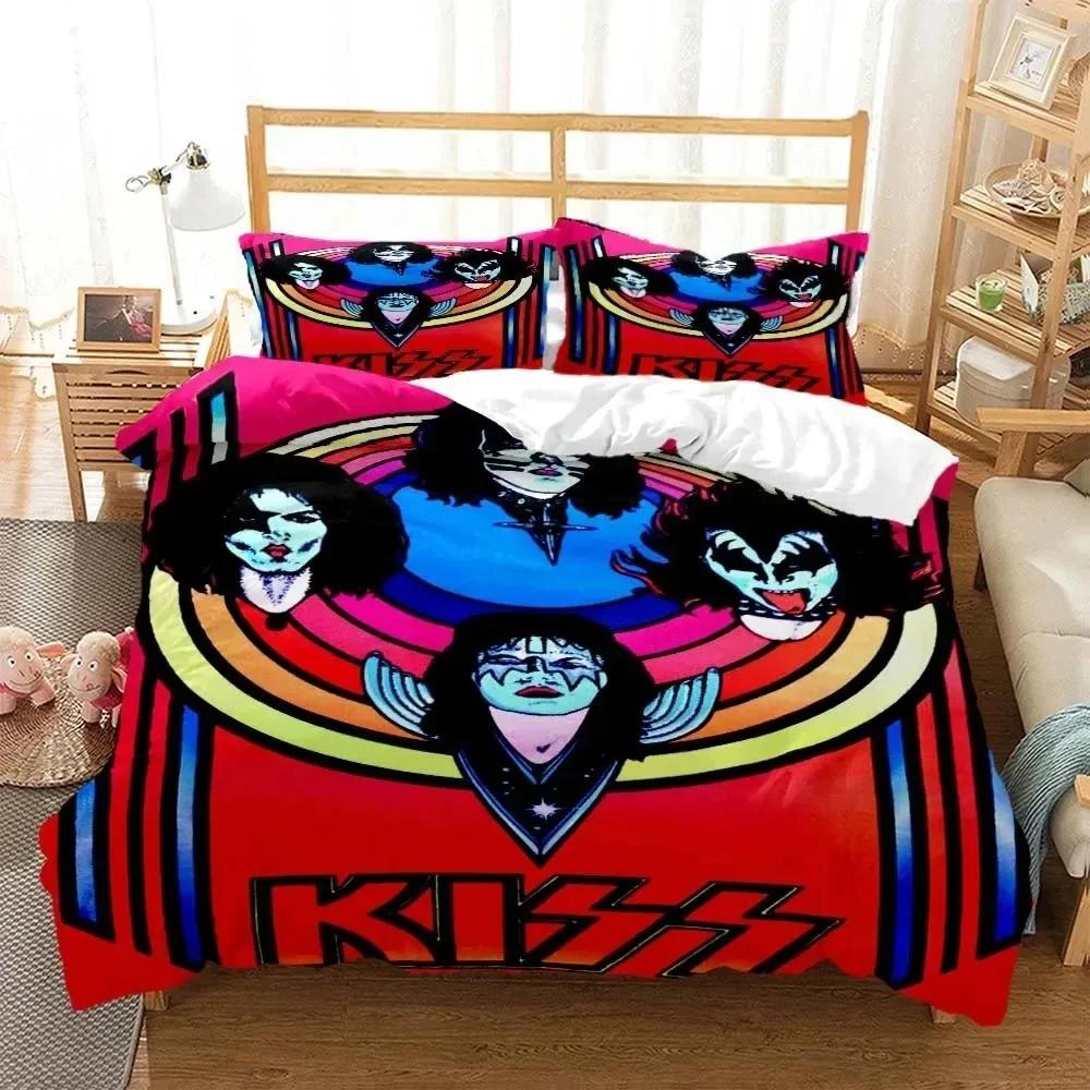 Kuss Band Rock 3D-печатное постельное белье для мальчиков Комплект постельного белья размера Queen Мягкое и удобное Комплект постельного белья размера King