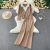 Autumn Winter Women Casual Knitted Sweater Two Piece Set Polo Collar Single Breasted Cardigans Tops and Long Maxi Skirt Suit
