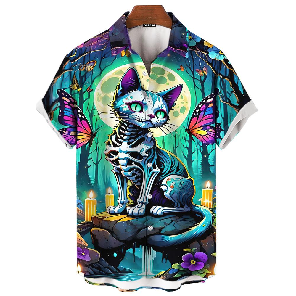 Рубашка с изображением Дня мертвых, мужские рубашки с изображением черепа, 3D-принт с коротким рукавом, ретро-свободная мужская одежда больших размеров, праздничная одежда