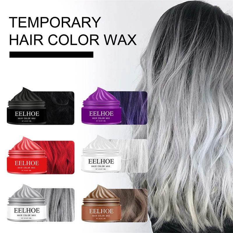 EELHOE Temporary Hair Wax 6 Color Colorful Hair Wax Clay Natural Color Non-toxic Harmless One-time Easy Dyeing