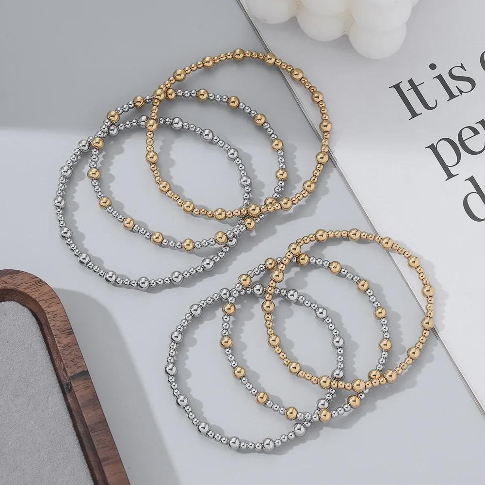 Эластичный браслет из бисера из золота 18 карат, не выцветает, для больших запястий - европейский и американский стиль