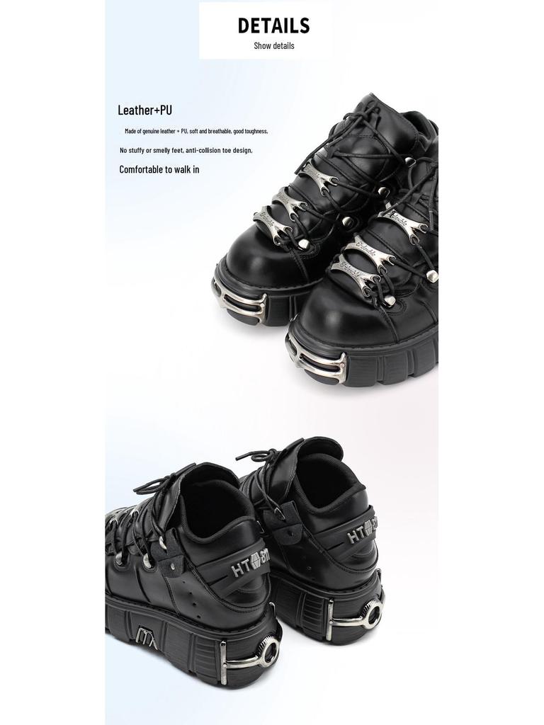 Весна 2024 г. Женские высокие кожаные ботинки в готическом стиле с толстой подошвой